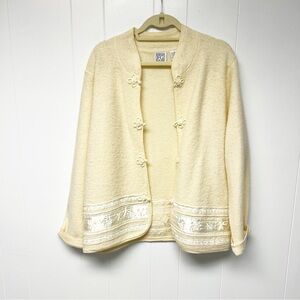VTG Field Gear 100% Wool Frog Closure Cream Beaded Embroidered Blazer XL